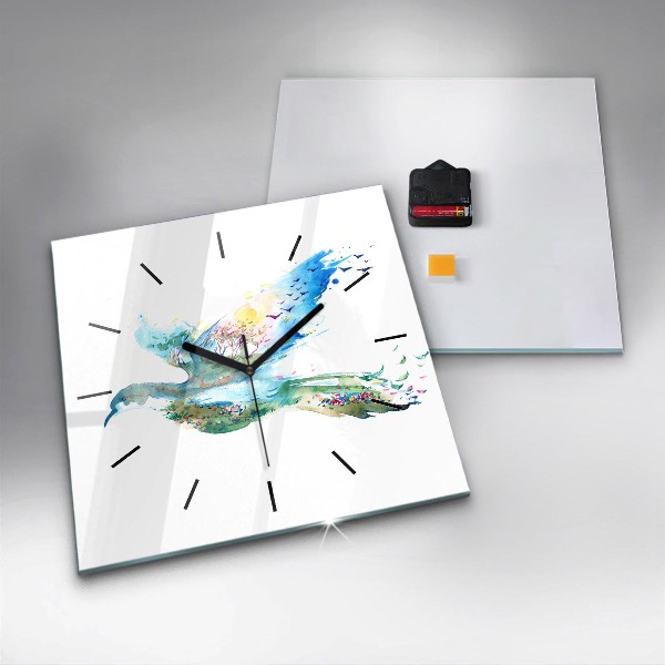Reloj cuadrado Abstracción de pájaro y primavera
