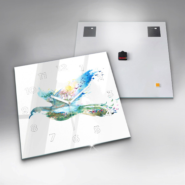 Reloj cuadrado Abstracción de pájaro y primavera