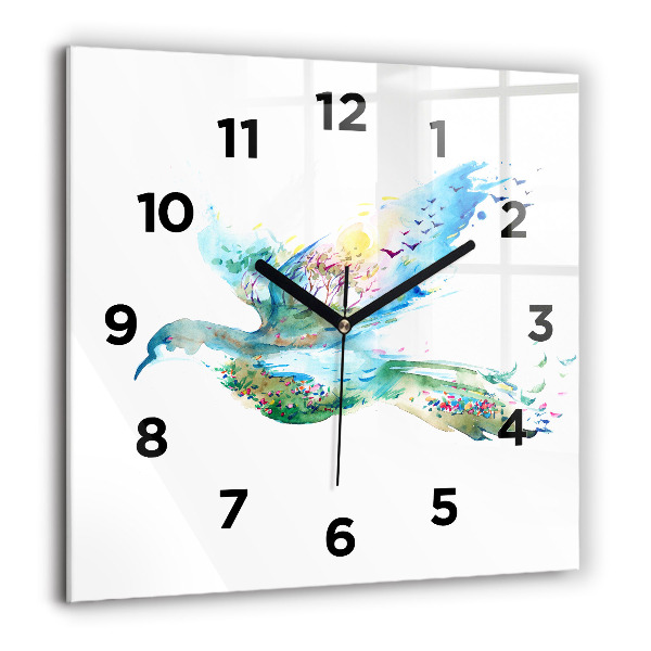Reloj cuadrado Abstracción de pájaro y primavera