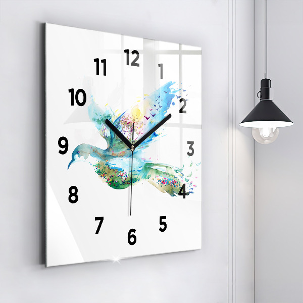 Reloj cuadrado Abstracción de pájaro y primavera