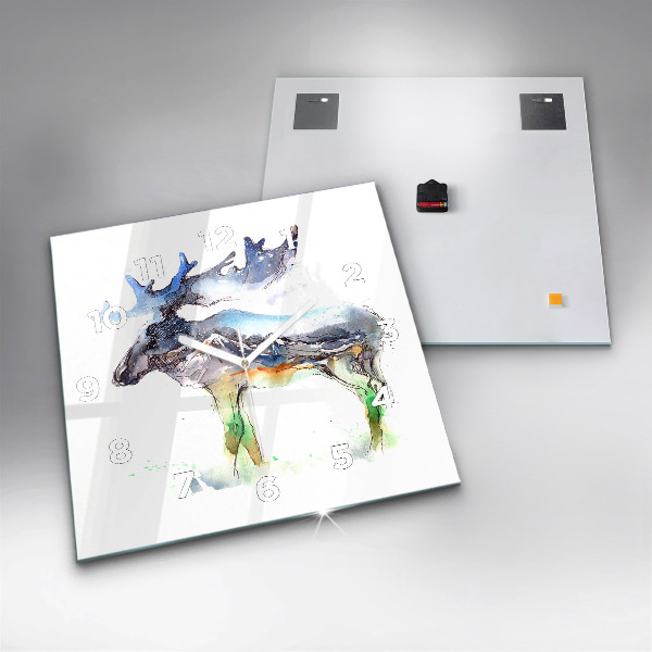 Reloj de pared cuadrado Alce y paisaje de montaña