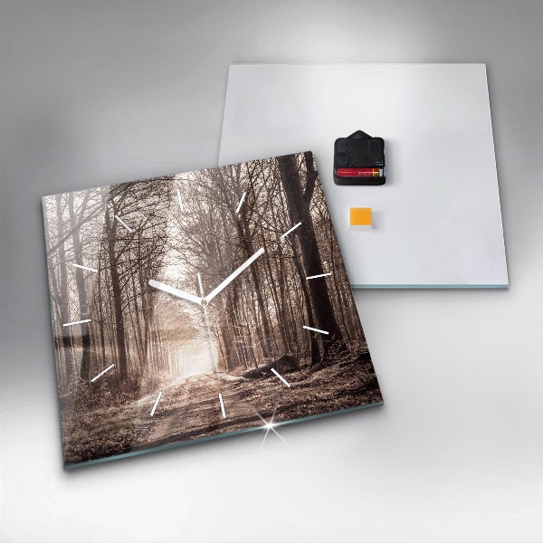 Reloj cuadrado Camino forestal en sepia