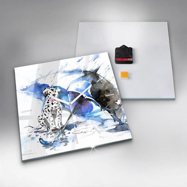 Reloj cuadrado Dálmata y paraguas