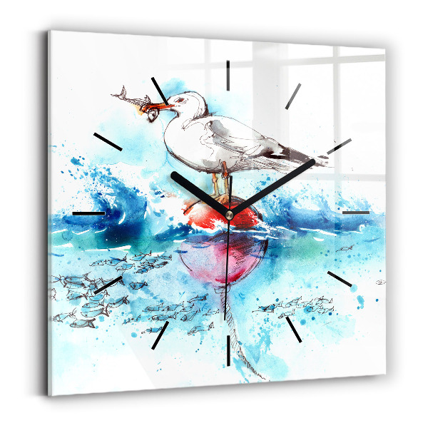 Reloj de pared cuadrado Gaviota pintada