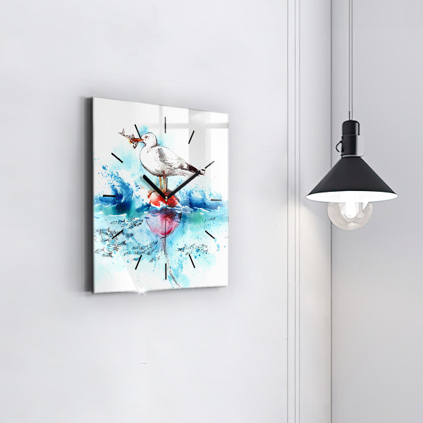 Reloj de pared cuadrado Gaviota pintada