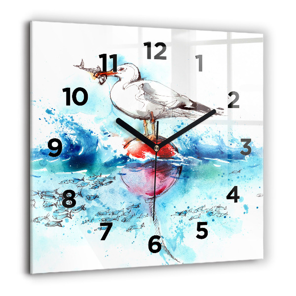 Reloj de pared cuadrado Gaviota pintada