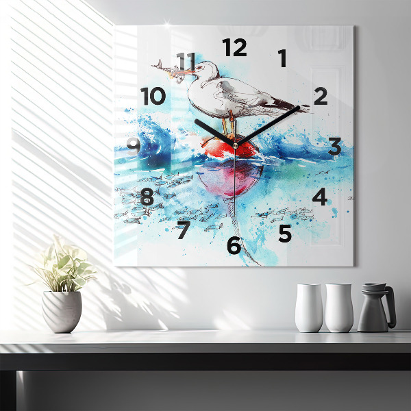 Reloj de pared cuadrado Gaviota pintada