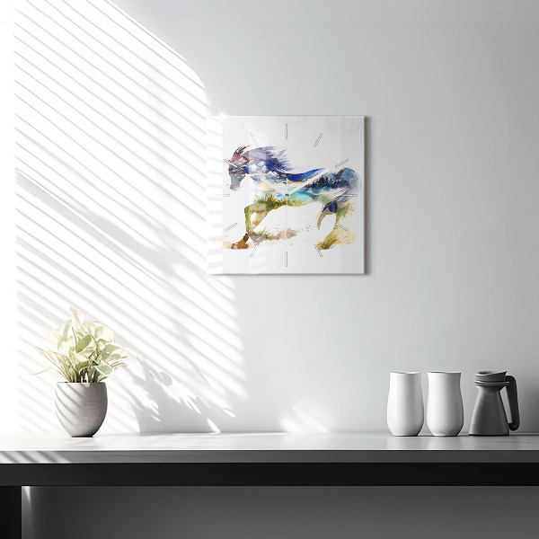 Reloj cuadrado Montaña pintada y caballo