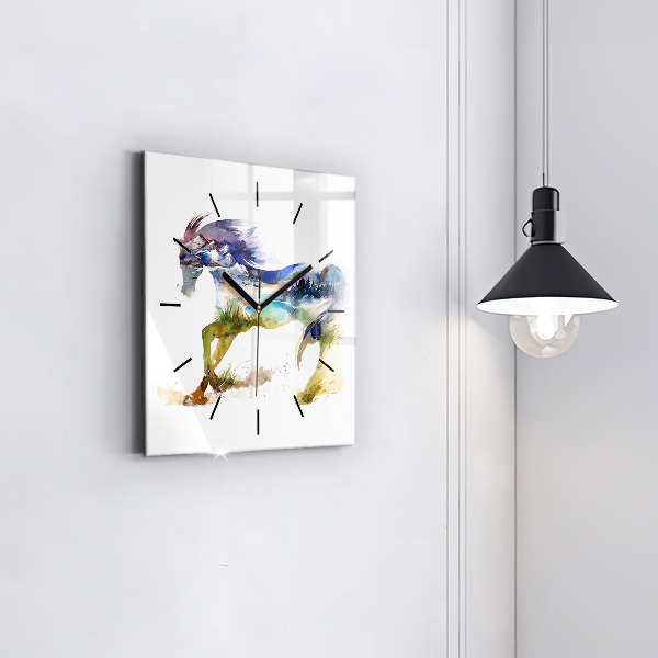 Reloj cuadrado Montaña pintada y caballo