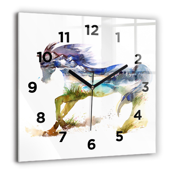 Reloj cuadrado Montaña pintada y caballo