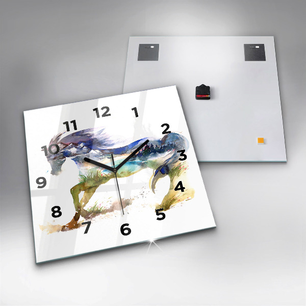 Reloj cuadrado Montaña pintada y caballo
