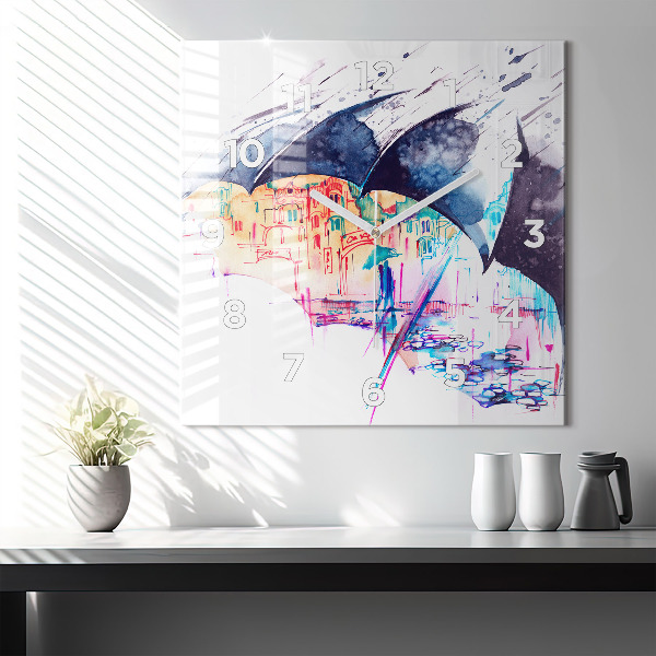 Reloj cuadrado Paraguas y ciudad