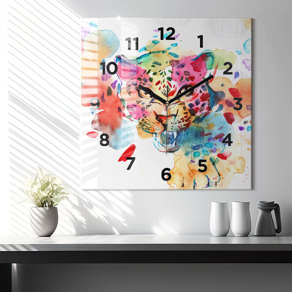 Reloj de pared cuadrado Gato salvaje abstracto