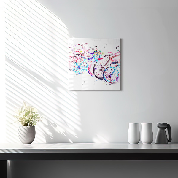 Reloj de pared cuadrado Bicicletas urbanas de colores