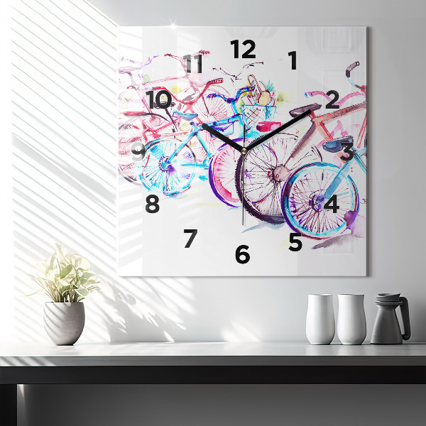 Reloj de pared cuadrado Bicicletas urbanas de colores