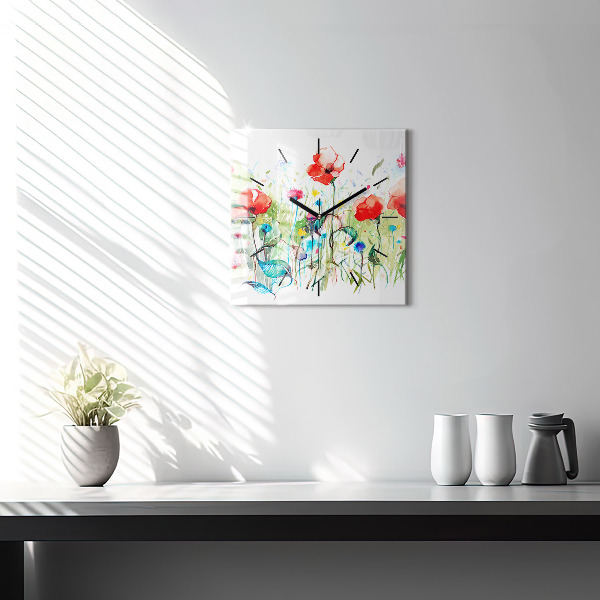 Reloj cuadrado Amapolas en un prado