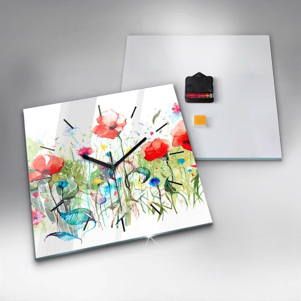 Reloj cuadrado Amapolas en un prado