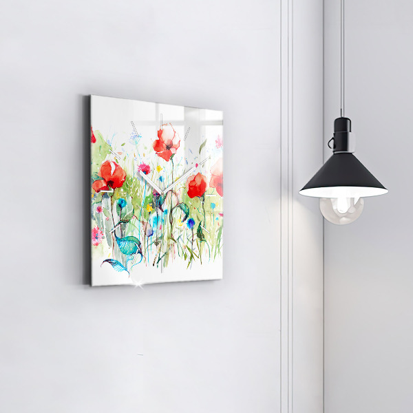 Reloj cuadrado Amapolas en un prado