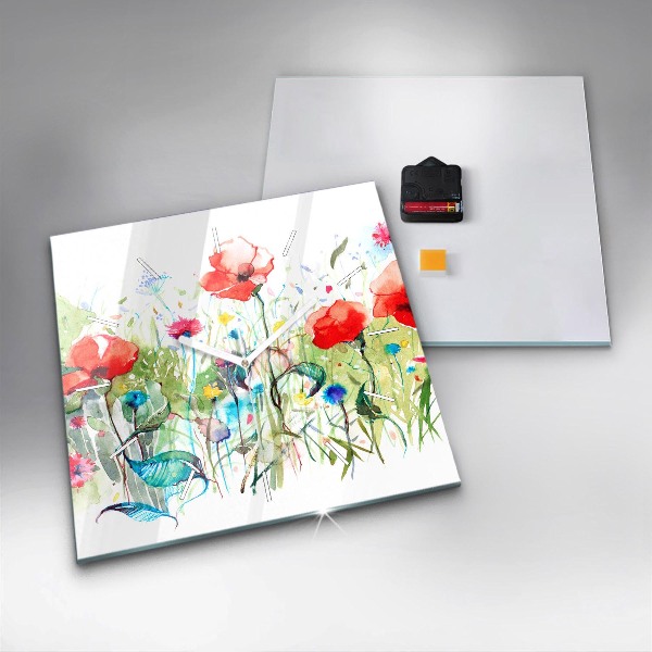 Reloj cuadrado Amapolas en un prado