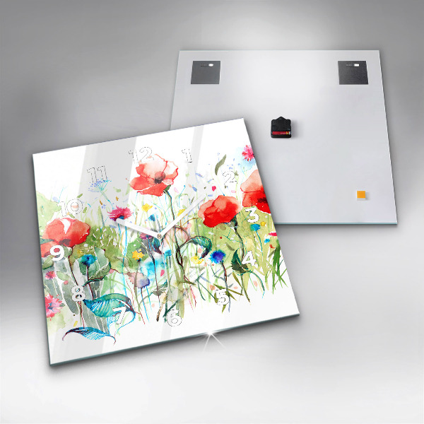 Reloj cuadrado Amapolas en un prado