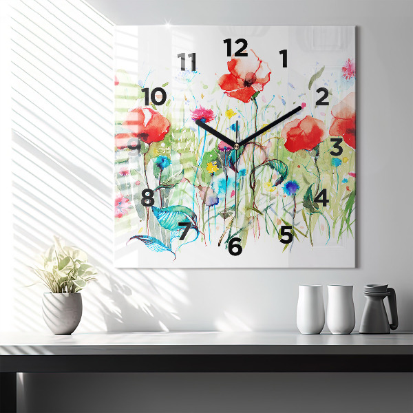 Reloj cuadrado Amapolas en un prado