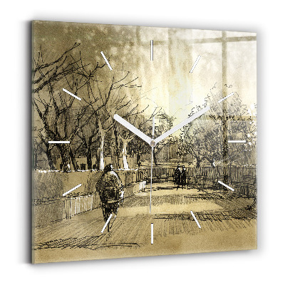 Reloj cuadrado Parque y árboles en sepia