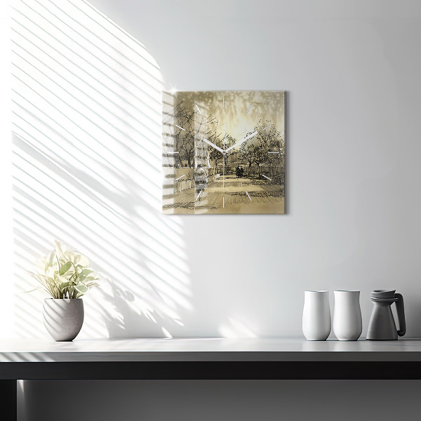 Reloj cuadrado Parque y árboles en sepia