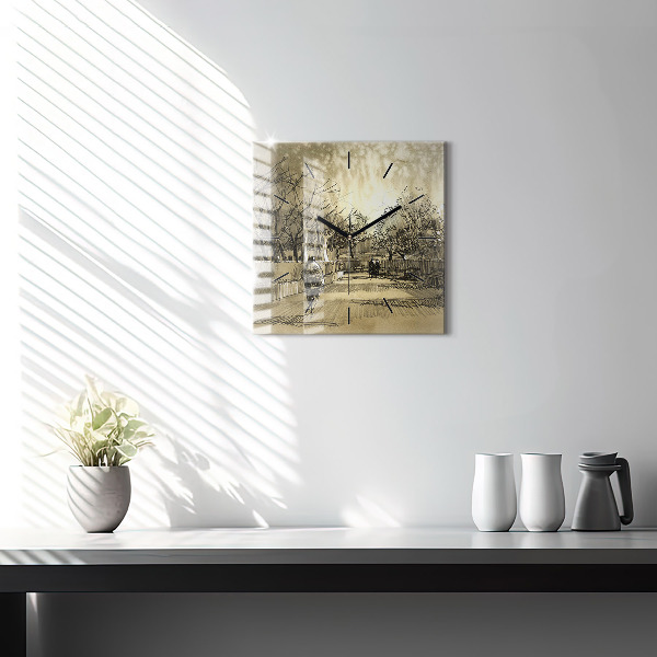 Reloj cuadrado Parque y árboles en sepia