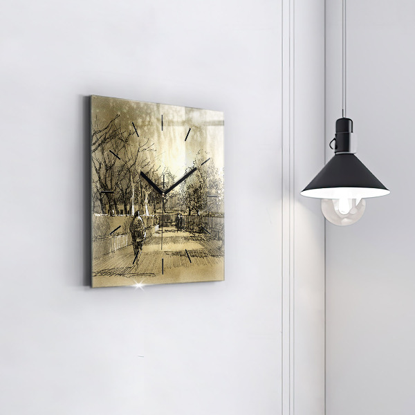 Reloj cuadrado Parque y árboles en sepia