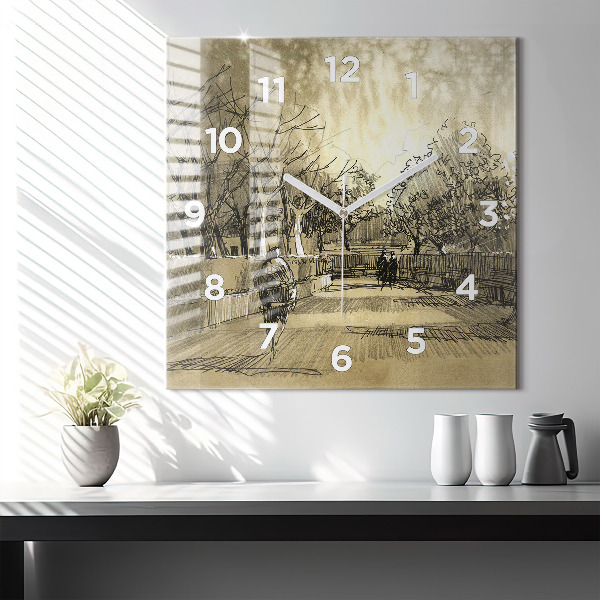 Reloj cuadrado Parque y árboles en sepia