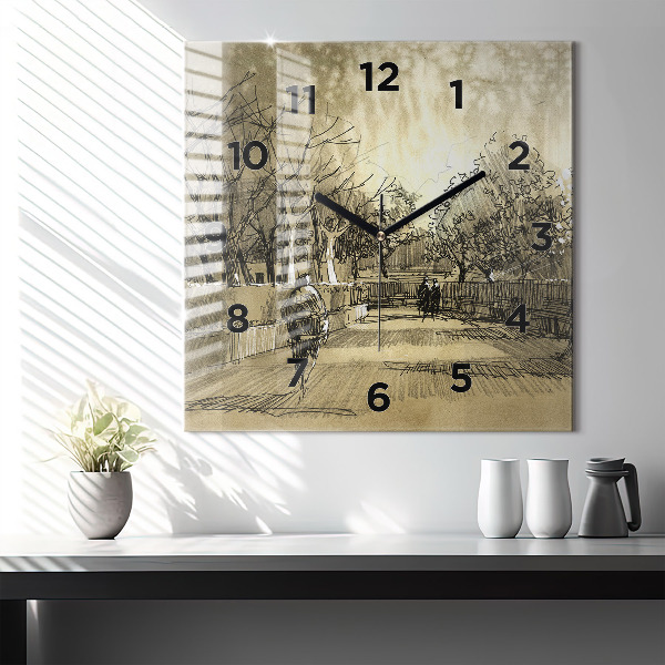 Reloj cuadrado Parque y árboles en sepia