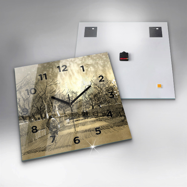 Reloj cuadrado Parque y árboles en sepia