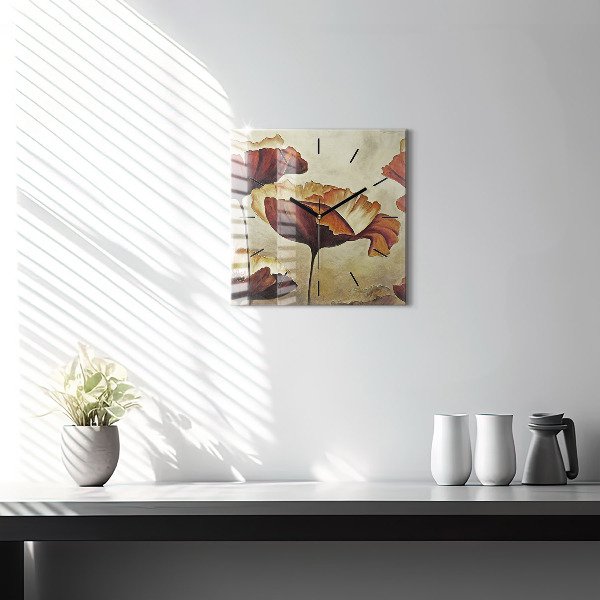 Reloj de pared cuadrado Amapolas pintadas
