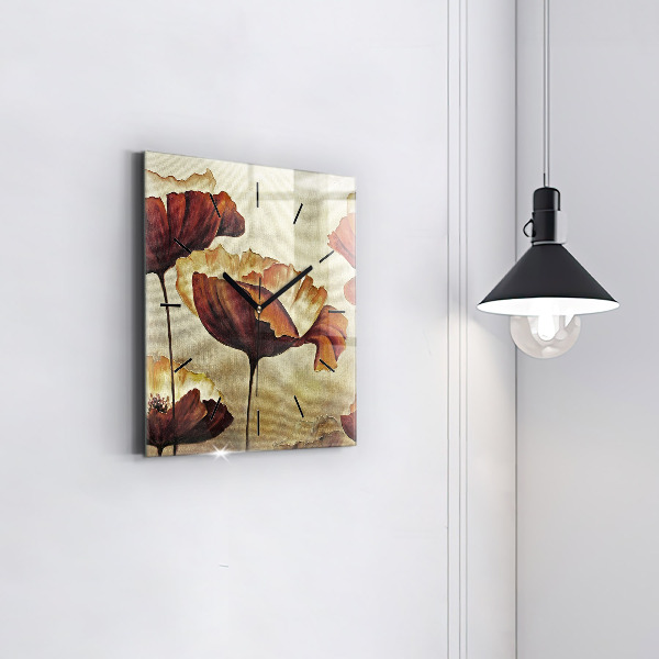 Reloj de pared cuadrado Amapolas pintadas