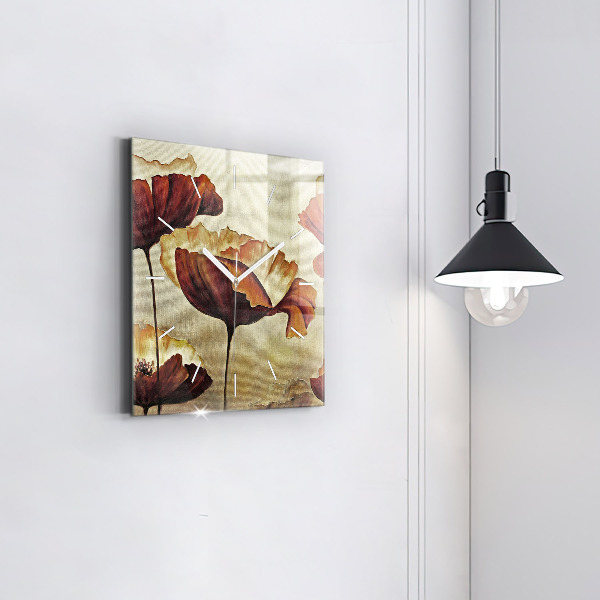 Reloj de pared cuadrado Amapolas pintadas