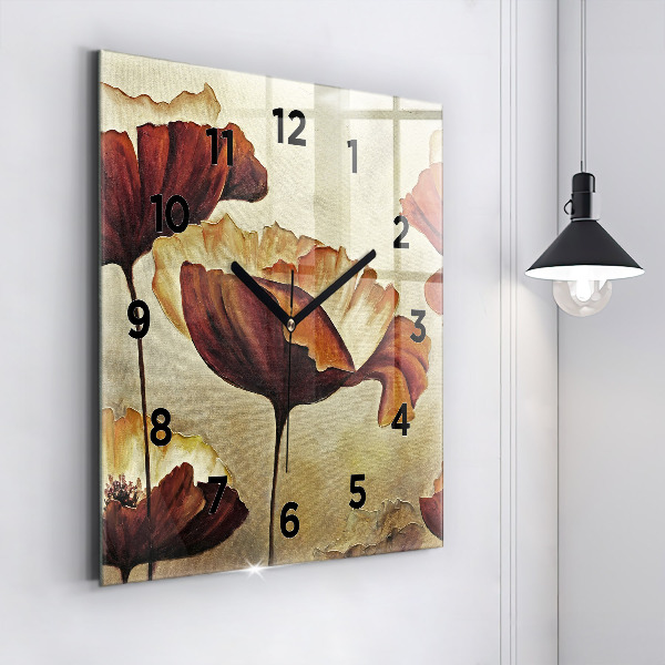 Reloj de pared cuadrado Amapolas pintadas