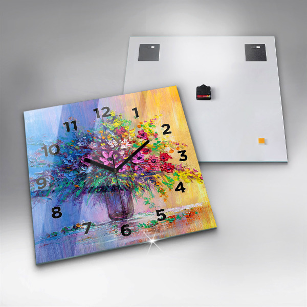 Reloj de pared cuadrado Flores en un jarrón