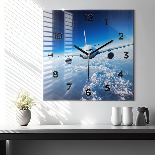 Reloj de pared cuadrado Avión Nubes