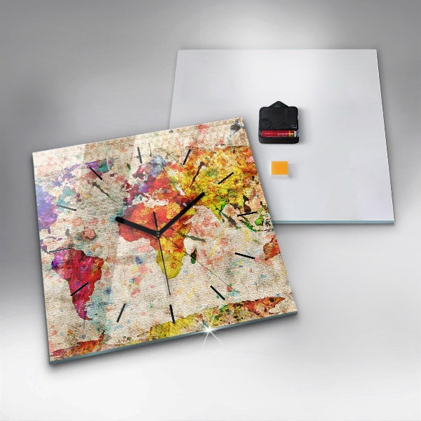 Reloj cuadrado Mapamundi de colores
