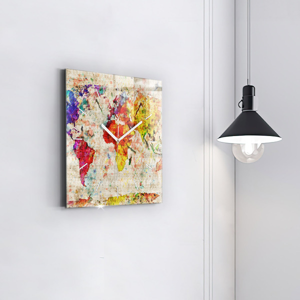 Reloj cuadrado Mapamundi de colores