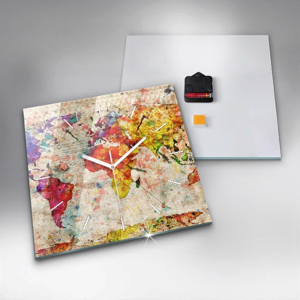 Reloj cuadrado Mapamundi de colores