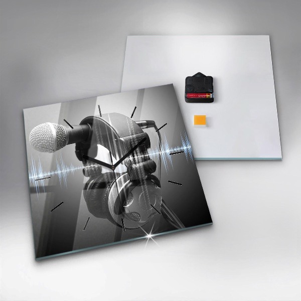 Reloj de pared cuadrado Micrófono y auriculares