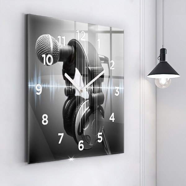 Reloj de pared cuadrado Micrófono y auriculares