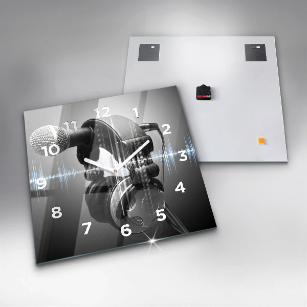 Reloj de pared cuadrado Micrófono y auriculares