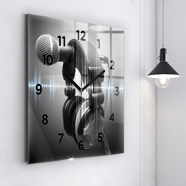 Reloj de pared cuadrado Micrófono y auriculares