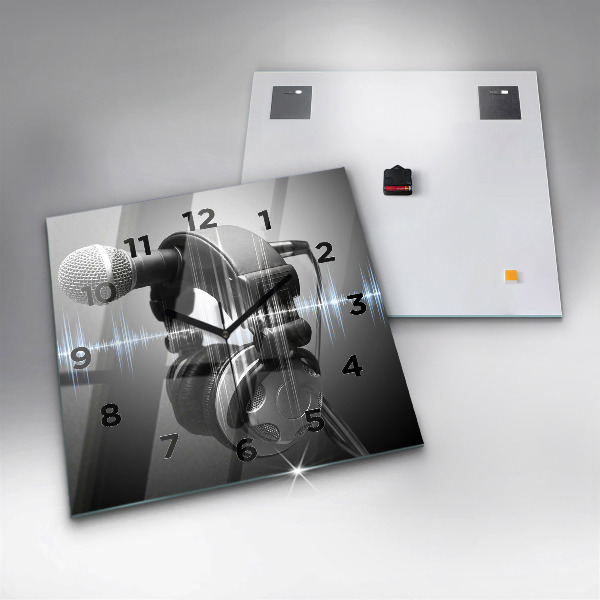Reloj de pared cuadrado Micrófono y auriculares