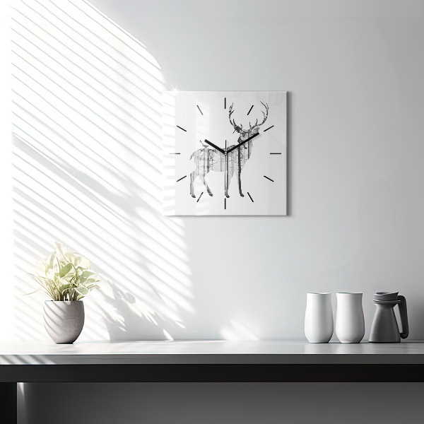Reloj de pared cuadrado Silueta de un ciervo Bosque