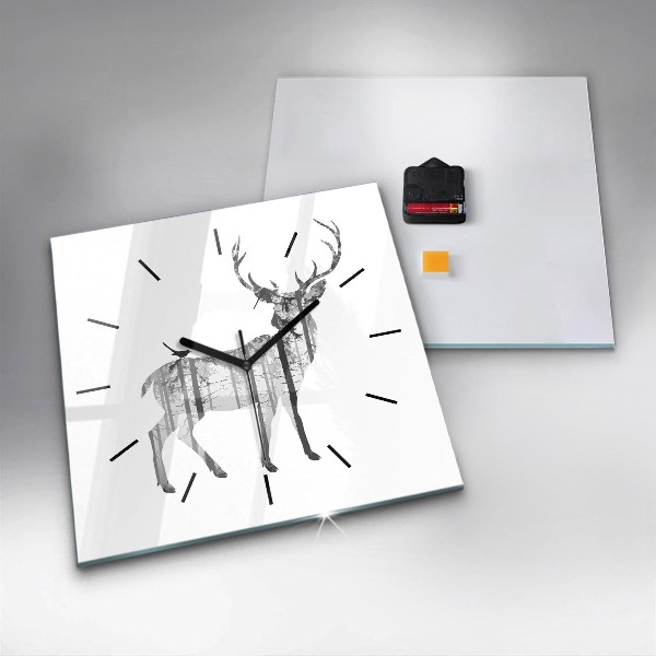 Reloj de pared cuadrado Silueta de un ciervo Bosque