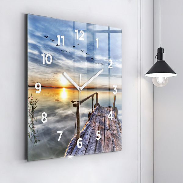 Reloj de pared cuadrado Atardecer Lago