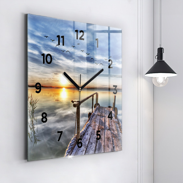 Reloj de pared cuadrado Atardecer Lago